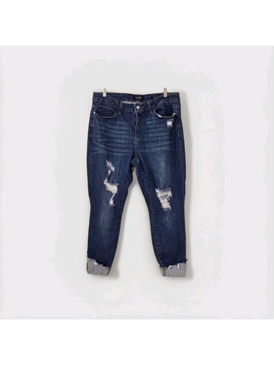 Judy Blue Denim - Judy Blue Skinny Jeans 20W Dark Blue Destroyed Distressed Cuffed Stretch JB8822